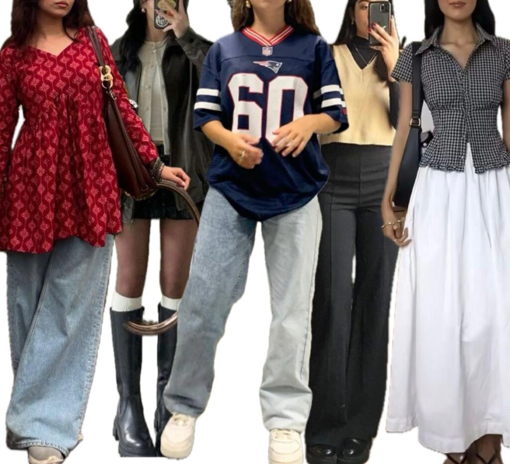 A collection of modern and varied clothing styles, all of them wearing it with confidence. and showcasing their personality as their way of clothing.